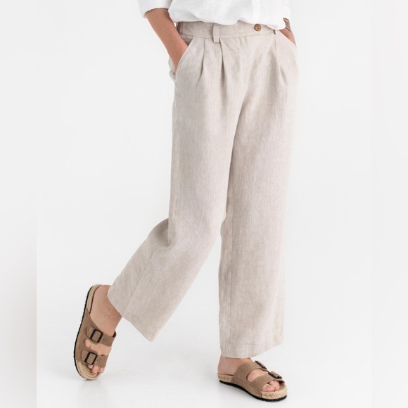 Dex Pants - Dex Linen Blend Wide Leg Pants Natural Beige Size XL